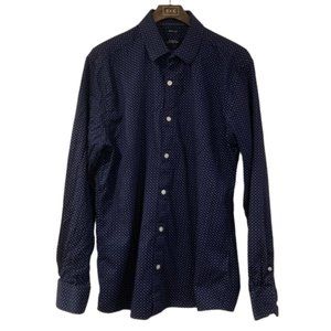 RW&Co Men's Navy Blue Dress Shirt with White Dot Detailing Size Medium